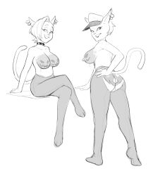 2022 2girls 4_fingers anthro arm_support ass barely_visible_genitalia barely_visible_pussy big_nipples breasts bureaucat_cooch clothed clothing collar cooch_(supermansion) crossed_legs dbaru digital_media_(artwork) domestic_cat duo ear_piercing ear_ring extended_arm eyebrows eyelashes felid feline felis female fingers genitals hair halloween hand_on_butt hat head_turned headgear headwear hi_res holidays jack-o'-lantern leggings legwear looking_at_viewer looking_back looking_back_at_viewer mammal monochrome nipples piercing prick_ears pumpkin_breasts pumpkin_butt pussy ring_piercing short_hair side_cut sitting sketch smile smiling_at_viewer square_crossover standing supermansion topless