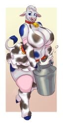 bovid bovine cleavage container_of_milk cow_bell_collar cow_print holstein_friesian_cattle lactaid lactaid_cow lavenderpandy pink_nose