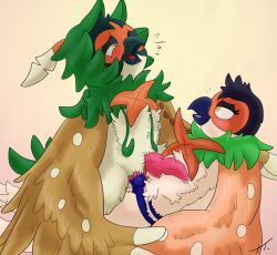 . avian bird birdofanatic decidueye digital_media_(artwork) furry male/female male_only pegging pokemon riding strap-on strapon