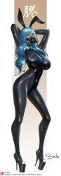 blue_hair bodysuit bunny_ears bunnysuit high_heels latex latex_bodysuit latex_suit original original_character sade_abyss