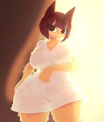 2022 animal_crossing ankha big_breasts breasts drawncraft nintendo oversized_shirt see-through_clothing thick_thighs thighs