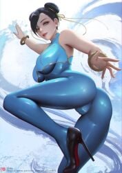 1girls alternate_version_available ass capcom chun-li dat_ass female female_only fully_clothed high_heels latex sade_abyss solo stiletto_heels street_fighter street_fighter_alpha tagme very_high_heels