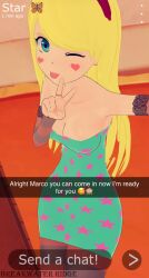 blonde_hair breakwater_ridge cleavage headwear heart_cheeks peace_sign selfie snapchat star_butterfly star_vs_the_forces_of_evil tongue_out wink