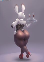 1girls anthro ass big_ass big_breasts bunny_ears bunnysuit clothed clothing collar disney furry grey_fur hand_on_hip high_heels huge_ass humanoid judy_hopps lagomorph large_breasts leotard mammal pantyhose pixar rabbit serving_tray skindentation solo thong_leotard tight_clothing viejillox wrist_cuffs zootopia