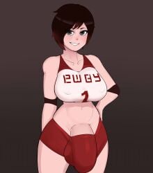 . 1futa 2022 balls big_breasts black_hair breasts bulge clothed clothing cock futa_only futanari g3mma hand_on_hip huge_balls huge_cock human hung_futanari light-skinned_futanari light_skin looking_at_viewer mostly_clothed pale-skinned_futanari pale_skin penis penis_under_clothes ruby_rose rwby short_hair silver_eyes simple_background solo solo_futa standing toned toned_belly toned_body toned_futa