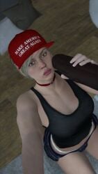 3d big_penis blonde_hair brown_eyes cassie_cage choker dark-skinned_male dark_skin handjob hat interracial looking_at_viewer maga_hat make_america_great_again mortal_kombat mortal_kombat_11 on_knees pale-skinned_female partial_male politics selfie tagme thatsnowygirl