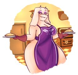 1girls 2d apron female female_only furry furry_only gloves looking_at_viewer milf mosunoru naked_apron purple_eyeshadow smile smiling smiling_at_viewer solo thick_thighs toriel undertale undertale_(series) white_fur