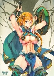 abs blonde_hair blue_eyes f.s. female_only female_warrior shield sword warrior