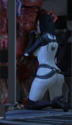 3d big_ass black_hair blowjob child_bearing_hips dat_ass fellatio hand_on_another's_head hand_on_head heels holding_penis kneeling krogan mass_effect miranda_lawson on_knees oral submissive_female thick_ass thick_thighs urdnot_wrex