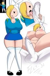 1boy 1girls adventure_time backpack bag big_breasts blonde_hair blush clothing embarrassed female fionna_the_human_girl flex-jv footwear headwear heart-shaped_pupils human legwear licking_penis male marshal_lee mob_face oral pale_skin spread_legs thigh_socks thighhighs unseen_male_face