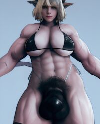 1futa abs ai_generated bikini_top blonde_hair clothed clothing futa_only futanari hdregrets jen_ocee mostly_nude muscular muscular_futanari solo stable_diffusion swimsuit