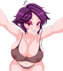 big_breasts bra huge_breasts las_demoniacas_desventuras_de_vampiranhya nipples nipples_visible_through_clothing panties pov pov_eye_contact purple_hair red_eyes s4mirukun short_hair solo solo_female vampiranhya vampire vampire_girl vampy