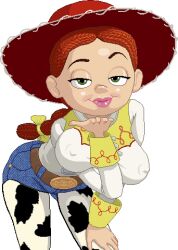 big_breasts blowing_kiss cowboy_hat disney jessie_(toy_story) looking_at_viewer nipple_bulge pixar pixel_art pokies tagme toy_story transparent_background warnerc