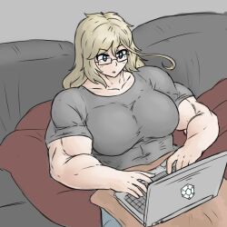 1girls big_breasts blonde_hair blue_eyes breasts busty curvy female female_focus female_only glasses laptop large_breasts light-skinned_female light_skin long_hair meme muscular muscular_arms muscular_female oc original original_character sheepapp solo solo_female solo_focus sophie_(sheepapp) tagme toned toned_body toned_female voluptuous