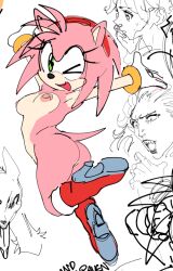 1girls amy_rose anthro boots boots_only breasts completely_nude eulipotyphlan female furry happy hedgehog mammal naked_footwear sketch_page solo sonic_(series) watatanza