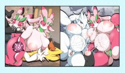 . anthro areola big_breasts blush bodily_fluids braixen breast_play breast_sucking breasts canid canine cum dragon erection female female_dragon female_pokemon flower_petals fur generation_5_pokemon generation_6_pokemon generation_7_pokemon genital_fluids genitals hi_res huge_breasts inner_ear_fluff legendary_pokemon lurantis male male/female male_penetrating mammal mellonsoda nintendo nipples nude orchid_(flower) penetration penis pink_areola pink_body pink_nipples pink_pussy plant plant_girl plant_monster pokémon_(species) pokemon pokemon_(species) pregnant pussy red_eyes reshiram sex sucking tuft video_games white_body white_fur