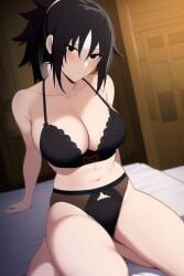 1girls ai_generated alternate_hairstyle bangs big_breasts blush breasts cleavage female female_only fuzen_kazura genderswap_(mtf) kneeling long_hair looking_at_viewer midriff nai_diffusion naruto naruto_(series) naruto_shippuden ponytail rule_63 sasuke_uchiha sasuko seiza solo solo_focus stable_diffusion tied_hair underwear voluptuous