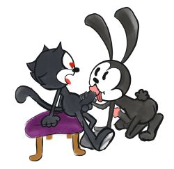 <3_eyes absurd_res anthro crossover disney domestic_cat dreamworks duo felid feline felis felix_the_cat felix_the_cat_(series) fellatio genitals heart hi_res interspecies lagomorph leporid licking male male/male male_penetrating mammal negafelix oral oswald_the_lucky_rabbit penetration penetration_lick penile penis penis_lick rabbit sex tongue tongue_out universal_studios