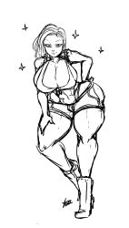 android_18 big_ass big_breasts big_butt boots cleavage dragon_ball dragon_ball_z female female_only glubtastic huge_breasts large_ass large_breasts muscular_thighs shorts sketch thick_thighs wide_hips