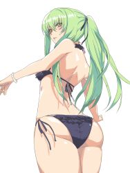 1girls ass back_view bikini blush c.c. chikkinage_nage code_geass female green_hair light-skinned_female long_hair looking_at_viewer ponytail small_breasts solo swimsuit yellow_eyes