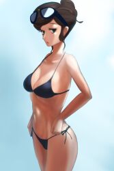 . 1girls beauty_(pokemon) beauty_(pokemon_xy) bikini breasts brown_eyes brown_hair defined_muscles female female_only fit fit_female human human_only kurorekishiman light-skinned_female light_skin looking_at_viewer medium_breasts nintendo npc_trainer pokemon pokemon_xy pose posing sunglasses sunglasses_on_head