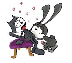 <3_eyes absurd_res anthro ass blowjob bodily_fluids butt_grab cum cum_in_mouth cum_inside disney domestic_cat dreamworks duo embrace felid feline felis felix_the_cat felix_the_cat_(series) fellatio gay genital_fluids hand_on_butt heart heart_reaction hearts_around_body hi_res hug interspecies lagomorph leporid male male/male male_only male_penetrating mammal negafelix oral oral_penetration oswald_the_lucky_rabbit penetration penile penis petting petting_head rabbit rough_sketch sex sweat sweatdrop testicles