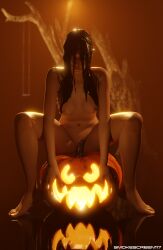 3d 3d_(artwork) alma_wade blender breasts dark_hair f.e.a.r. feet halloween looking_at_viewer nightmare_waifu nude nude_female pin-up pumpkin red_eyes scary sitting small_breasts smokescreen117 solo solo_female wet_skin