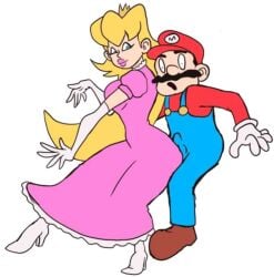 1boy 1girls ballbusting cbt female full_body groinattack3 kick_in_the_balls kick_in_the_nuts kicking_balls male mario mario_(series) nintendo nutshot princess_peach simple_background white_background