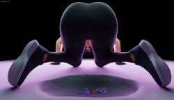 3d butt_crush clothed clothing female female_only flattened furry giantess moji_(paladins) paladins purple_hair skye_(paladins) yoga_pants