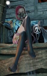 3d blue_eyes crossover dbd dead_by_daylight ghostface hellwither horny hugging nea_karlsson photo scream_(franchise) sitting stockings