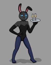 black_skin blue_eyes bulge bulge_through_clothing bunny_ears bunnysuit facepaint femboy hi_res male male_only pantyhose simple_background solo stick_war stick_war_3 stickman xiphos_(stick_war)