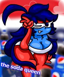 big_breasts big_hair blue_body blue_eyes blue_hair blue_skin boobs breasts female female_only giant_breasts gloves long_hair massive_breasts no_bra no_panties pepsi pepsi-chan pepsi_addict pepsiwoman ponytail pose posing red_gloves rule_63