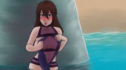 1futa 2d beach big_breasts big_penis blue_eyes blush breasts brown_hair clothed clothing erection futa_only futadomworld futanari human in_water large_penis light-skinned_futanari light_skin long_hair medium_breasts navel nipples partially_clothed penis renata_(futadomworld) sand seaside solo solo_futa standing swimsuit xxxx52