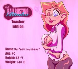 britney_loveheart groinattack3 groinattack3_(copyright) height looking_at_viewer purple_eyes red_hair tagme teacher