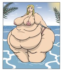 1girls bbw belly belly_rolls big_belly big_breasts bikini blonde_hair blue_eyes breasts fat fat_arms fat_belly fat_legs morbidly_obese obese obese_female original original_character overweight overweight_female ssbbw standing tabanaki thick_thighs weight_gain wide_hips