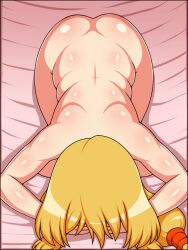 1girls apologizing ass bed blonde_hair bowing dogeza female female_focus female_only fully_nude huge_ass huge_breasts kneeling kneeling_down large_breasts mature_female milf mind_control nicchi_sangyou nude nude_female original original_character ponytail