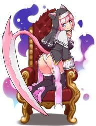 ass blue_eyes cat_ears cat_tail catgirl cougar1404 nun panties pink_hair scythe tagme throne