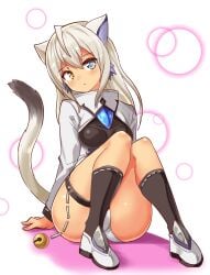 cat_ears cat_tail catgirl cougar1404 gray_hair heterochromia panties sitting tagme white_hair