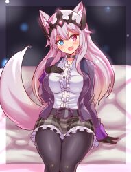 animal_ears cougar1404 heterochromia pantyhose pink_hair skirt tagme