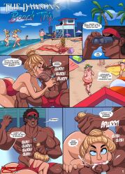 6_panel_comic :>= ahe_gao ahegao areolae ass background_character beach biceps big_breasts bimbo blonde_hair blowjob breasts breasts_out brown_eyes busty comic crossed_eyes cum_in_mouth cum_in_throat dark-skinned_male dark_skin deepthroat eyewear fellatio female frank_dawson gulp hair_pull handjob hourglass_figure human interracial john_coffe lauren_(naughtycomix) life_guard lifeguard light-skinned_female light_skin lilly_(naughtycomix) long_hair male naughtycomix nipples one-piece_swimsuit oral outdoors outside page_1 pale_skin pecs penis_grab public public_exposure public_indecency public_nudity public_sex puffed_cheeks pulling_hair raina_(naughtycomix) sean_(naughtycomix) sex speech_bubble stealth_fellatio stealth_sex sunglasses swallowing_cum swallowing_penis_while_deepthroat swimsuit testicles the_dowson's_beach_trip_(comic) tracy_(naughtycomix) twitter wide_hips