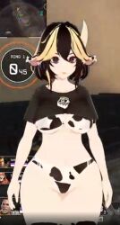 black_eyes cow_girl cow_print_bikini one_horn thighs