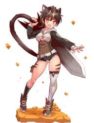 amber_eyes black_hair cat_ears cat_tail catgirl cougar1404 short_shorts shorts sword tagme tomboy