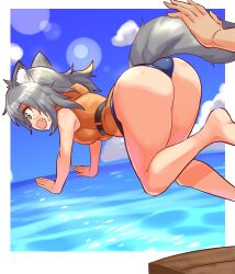 ass cougar1404 dog_ears dog_girl dog_tail green_eyes pushing silver_hair surprised tagme thick_ass thick_thighs