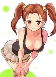 bending_forward blush breasts brown_eyes brown_hair clothing cougar1404 dragon_quest dragon_quest_viii jessica_albert large_breasts skirt tagme twintails