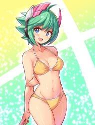 bikini blue_eyes cougar1404 green_hair tagme