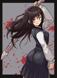 ass black_hair blood cougar1404 dress_inside_ass red_eyes scars skirt tagme weapon