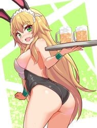 ass beer blonde_hair bunnysuit cougar1404 frederica_baumann green_eyes hair_between_eyes looking_at_viewer looking_back maid maid_headdress open_mouth re:zero_kara_hajimeru_isekai_seikatsu tagme