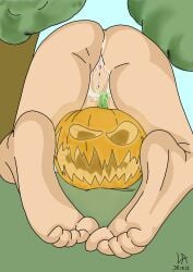 1girls ass ass_up creepy_face cum cum_in_ass cum_in_pussy cum_on_ass cum_on_body cum_on_pussy dmsketch94 evil_pumpkin feet female halloween outside plant pumpkin pussy toes vagina