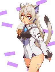 cat_ears cat_tail catgirl cougar1404 gray_hair heterochromia ice_cream tagme