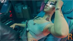 1girls 3d clothed_female comic cyberpunk_2077 dialogue female female_only image_comics image_set judy_alvarez realium3d sfw solo story story_in_picture